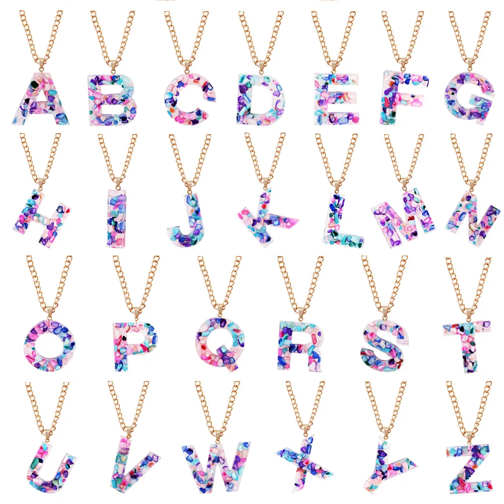 

2020 New епока на е женская Colorful Acrylic A-Z Alphabet 26 Letters Pendant Necklaces for Women Jewelry